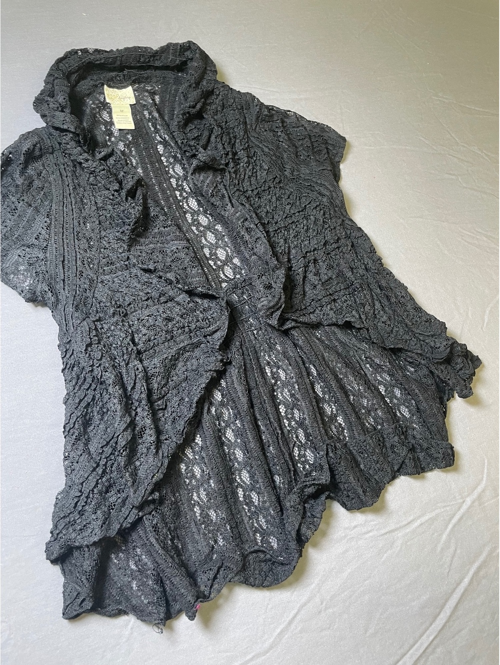 Daytrip Women’s Medium Black Lace Vest Cardigan Cottagecore Boho-117
